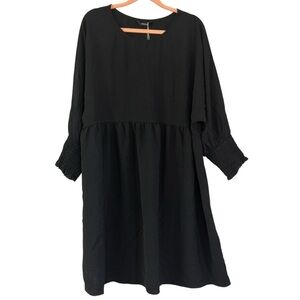 NWT Black Lightweight Smocked Bell Sleeve Mini Dress Women’s M-L Classic Girly